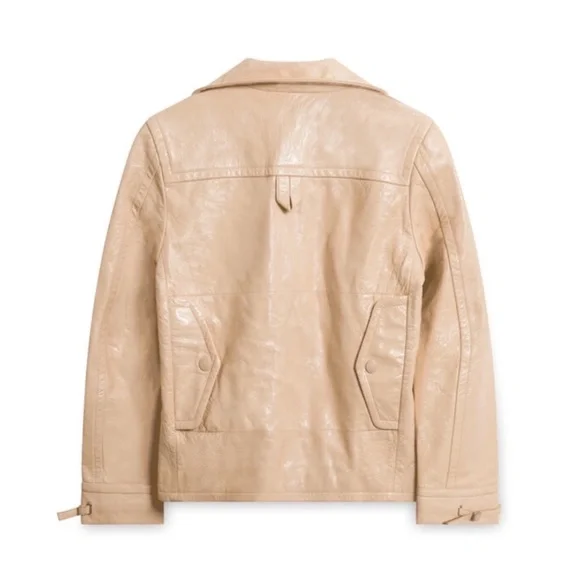 COACH patent leather jacket Sand beige Fireman style NWOT XS - Picture 3 of 3